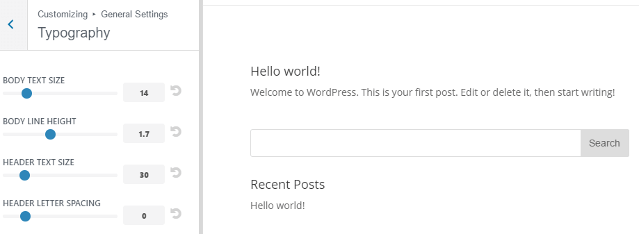 Divi's theme customizer. Divi's theme customizer.